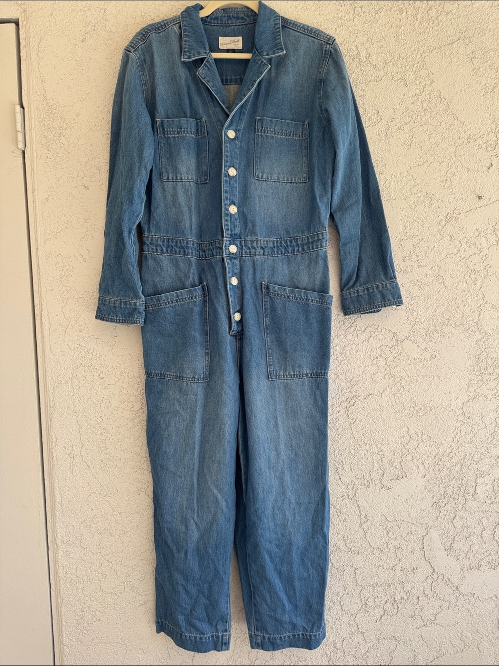 Denim long sleeve boiler suit button down size 12 wide leg utility